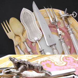 Antique French PUIFORCAT Sterling Silver 6pc Meat & Salad Serving Utensil Set, Pele a Tarte