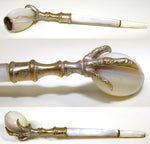 Antique French Carved Mother of Pearl 3 7/8" Tobacco Pipe, Bird's Claw, Orig. Box or Etui