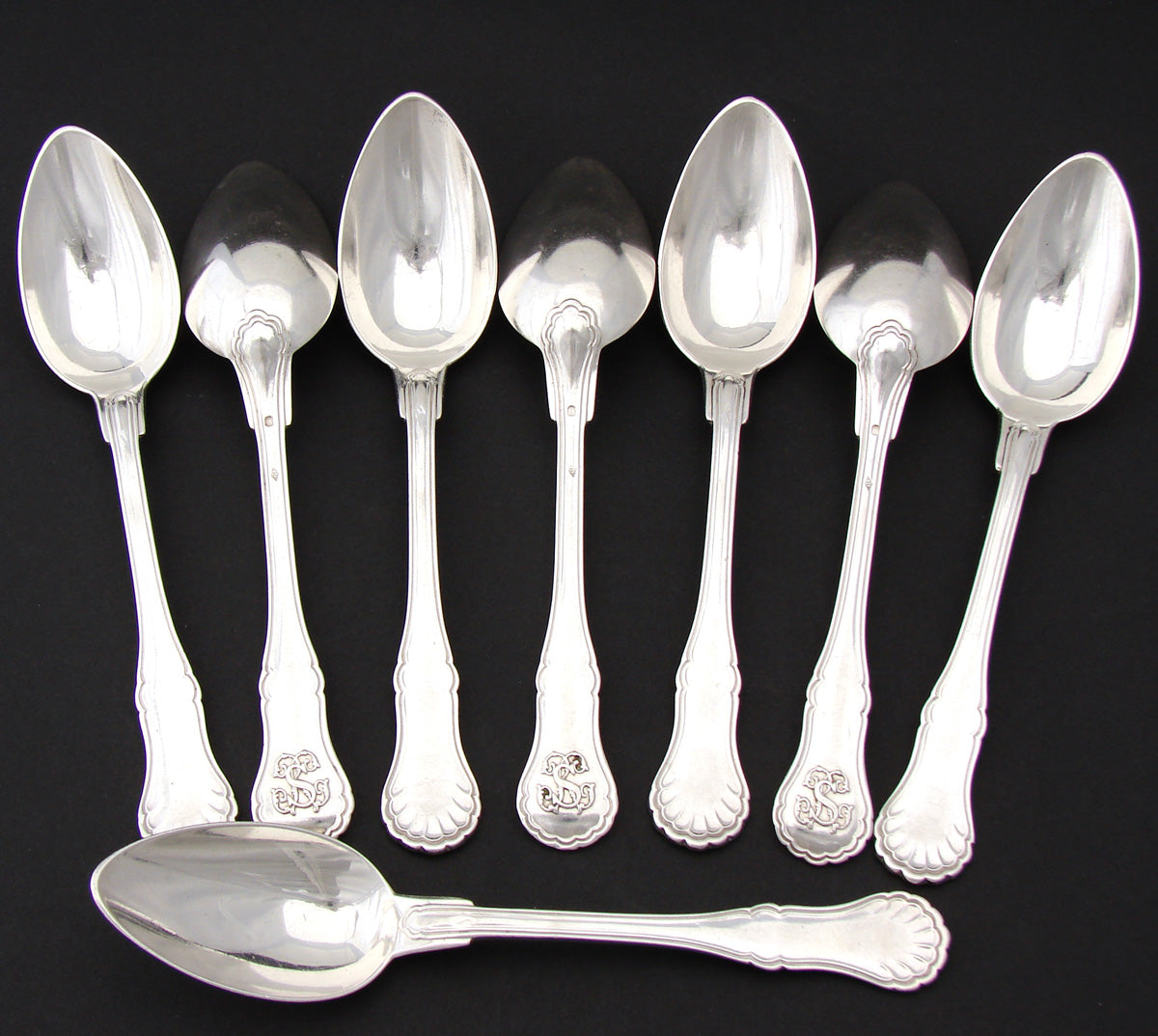 Gorgeous Antique French Sterling Silver 16pc Dinner Sized Flatware Set, Seashell Pattern