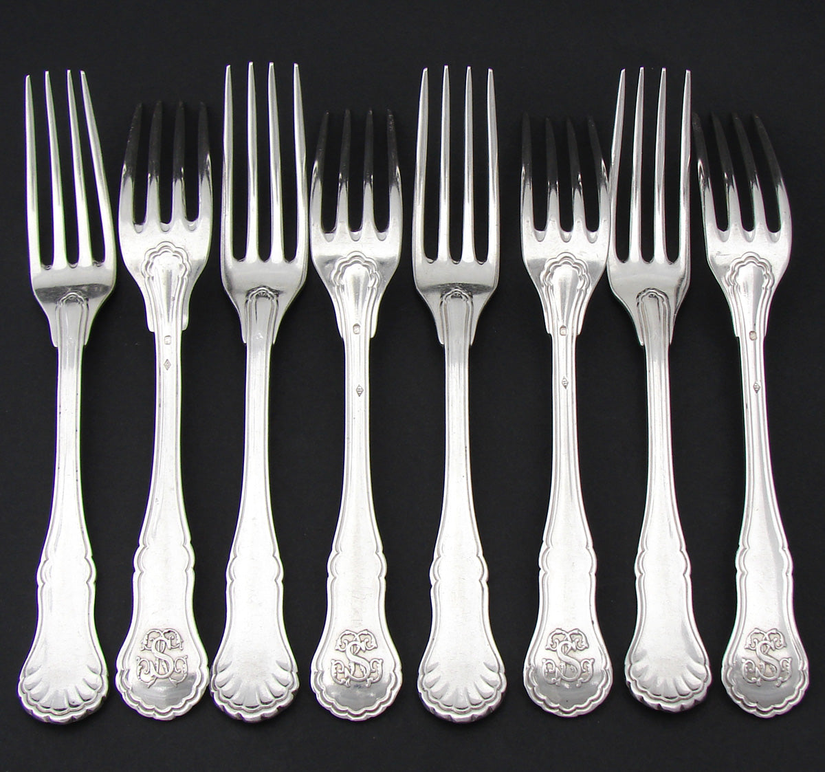 Gorgeous Antique French Sterling Silver 16pc Dinner Sized Flatware Set, Seashell Pattern