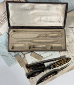 Rare Antique c.1800 French Writer's Set, 18k Gold Pique in Tortoise Shell, Seal, Pen, 4 tools in Original Box, Etui, Necessaire