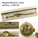 Antique Vintage c.1920s Swiss 14k Gold Bucherer Ball 17 Jewel Watch Pendant With 31" 12k Chain Necklace