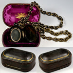 Victorian Mourning Locket, Tortoise Shell Double, RARE Big & Long Tortoiseshell Chain with 18K Gold Wire