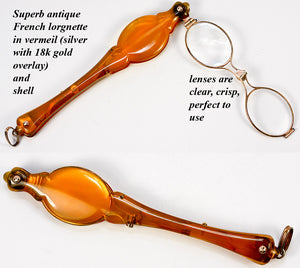 Antique French Blond Tortoise Shell Lorgnette - 18k gold and silver 'vemeil, 1800s
