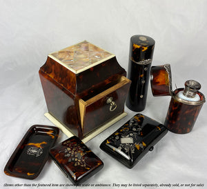 Antique Victorian Era French Tortoise Shell & Pique Etui, Manicure Set With Tools in Ivory