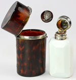 Antique Victorian Tortoise Shell Etui with Opaline Perfume Bottle - Tortoiseshell