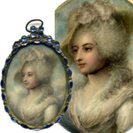 Antique English Portrait Miniature in Paste Gem Jeweled Frame, Mrs Siddons, Georgian Era