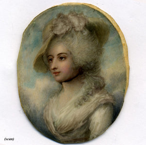 Antique English Portrait Miniature in Paste Gem Jeweled Frame, Mrs Siddons, Georgian Era