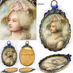 Antique English Portrait Miniature in Paste Gem Jeweled Frame, Mrs Siddons, Georgian Era