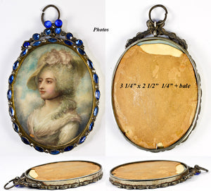 Antique English Portrait Miniature in Paste Gem Jeweled Frame, Mrs Siddons, Georgian Era