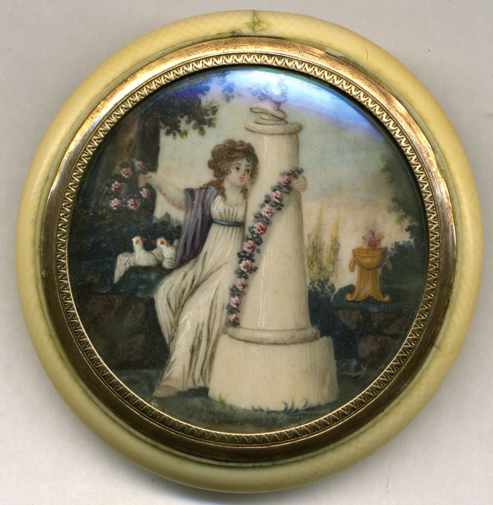 Antique 18th Century Mourning Patch or Snuff Box, Portrait Miniature w Tomb