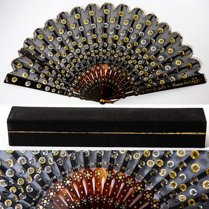 Antique French Pique Tortoise Shell and Sequin Brisé Hand Fan, in Box, Napoleon III, Victorian Era