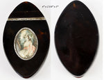 Antique c.1780-1820 French Snuff Box, Portrait Miniature on 4" Long Navette of Tortoise Shell