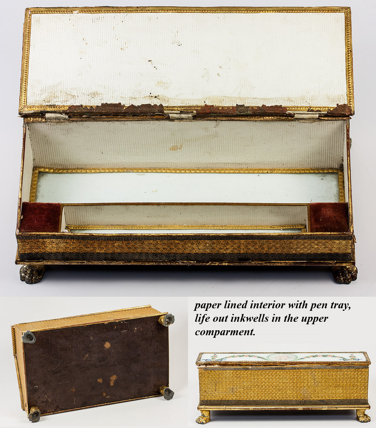 RARE Antique c.1700s French Eglomise Writer's Box, Double Inkwell, Chocolatier's Box