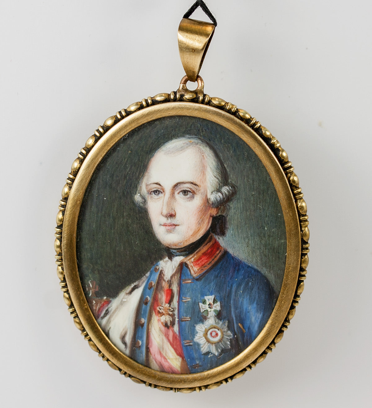 Antique French Portrait Miniature of a c.1700s Royal, Medal, Ermin, Pendant or Locket Frame