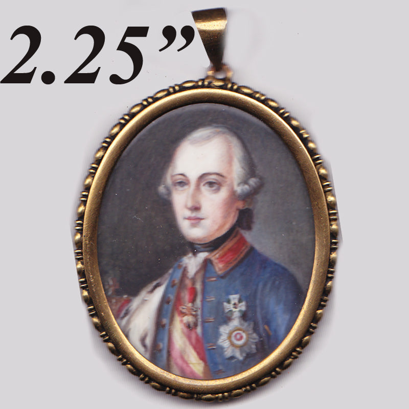 Antique French Portrait Miniature of a c.1700s Royal, Medal, Ermin, Pendant or Locket Frame