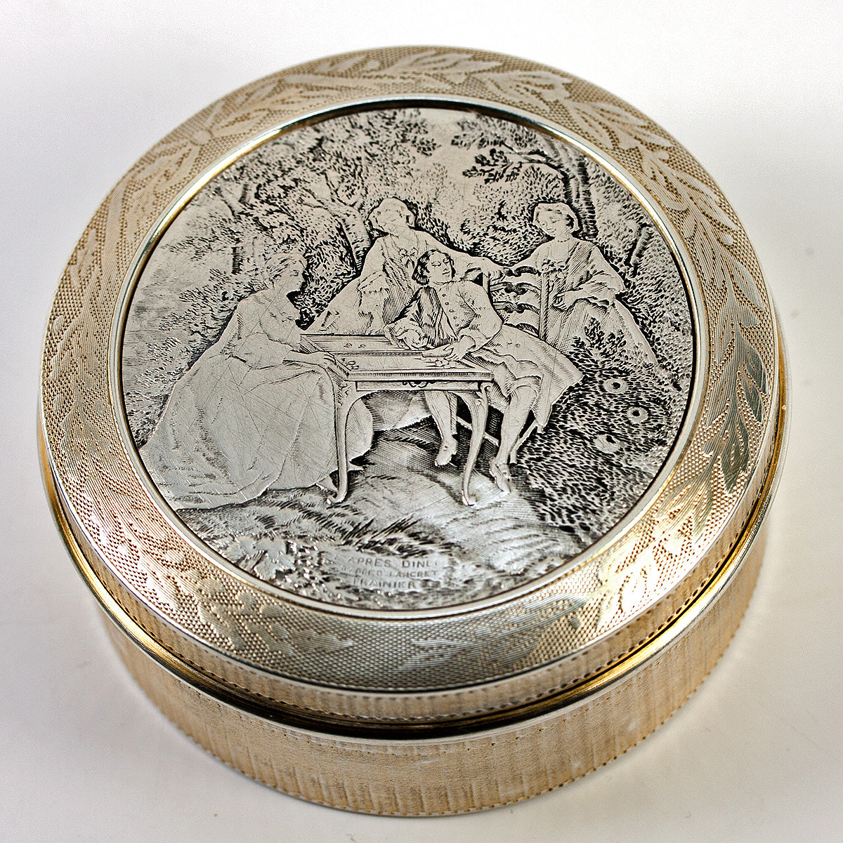 Antique c.1890s French Sterling Silver Vermeil (18k gold) Snuff or Powder Box, P. FREY, Silversmith