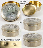 Antique c.1890s French Sterling Silver Vermeil (18k gold) Snuff or Powder Box, P. FREY, Silversmith