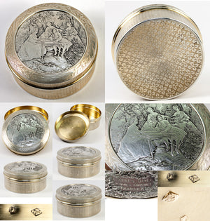 Antique c.1890s French Sterling Silver Vermeil (18k gold) Snuff or Powder Box, P. FREY, Silversmith