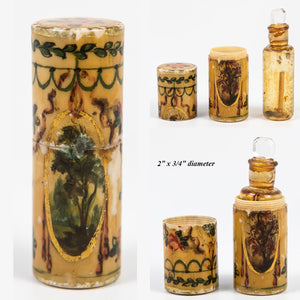 Very Early Antique Scent Salts Flask, Perfume in c.1750 Ivory Etui, Vernis Martin, Louis XVI