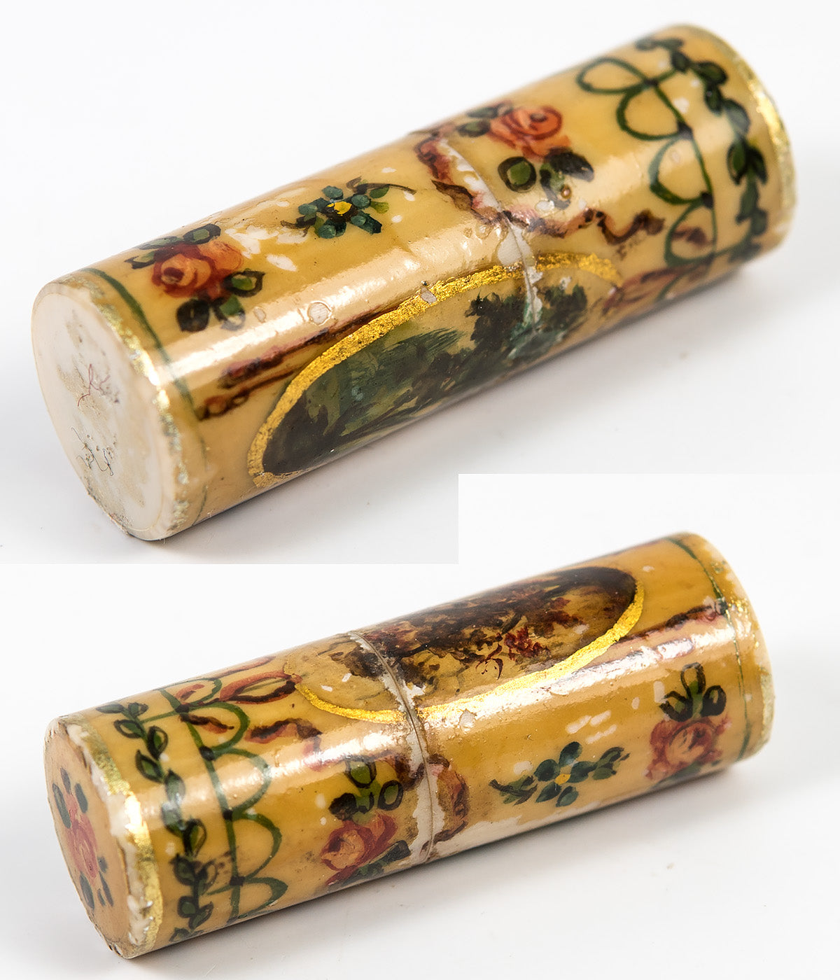 Very Early Antique Scent Salts Flask, Perfume in c.1750 Ivory Etui, Vernis Martin, Louis XVI