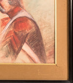 Pair (2) Antique to Vintage Pastel Portraits of Soldiers in Uniform, High Hats, French Walnut Frames w Lemonwood Stringing