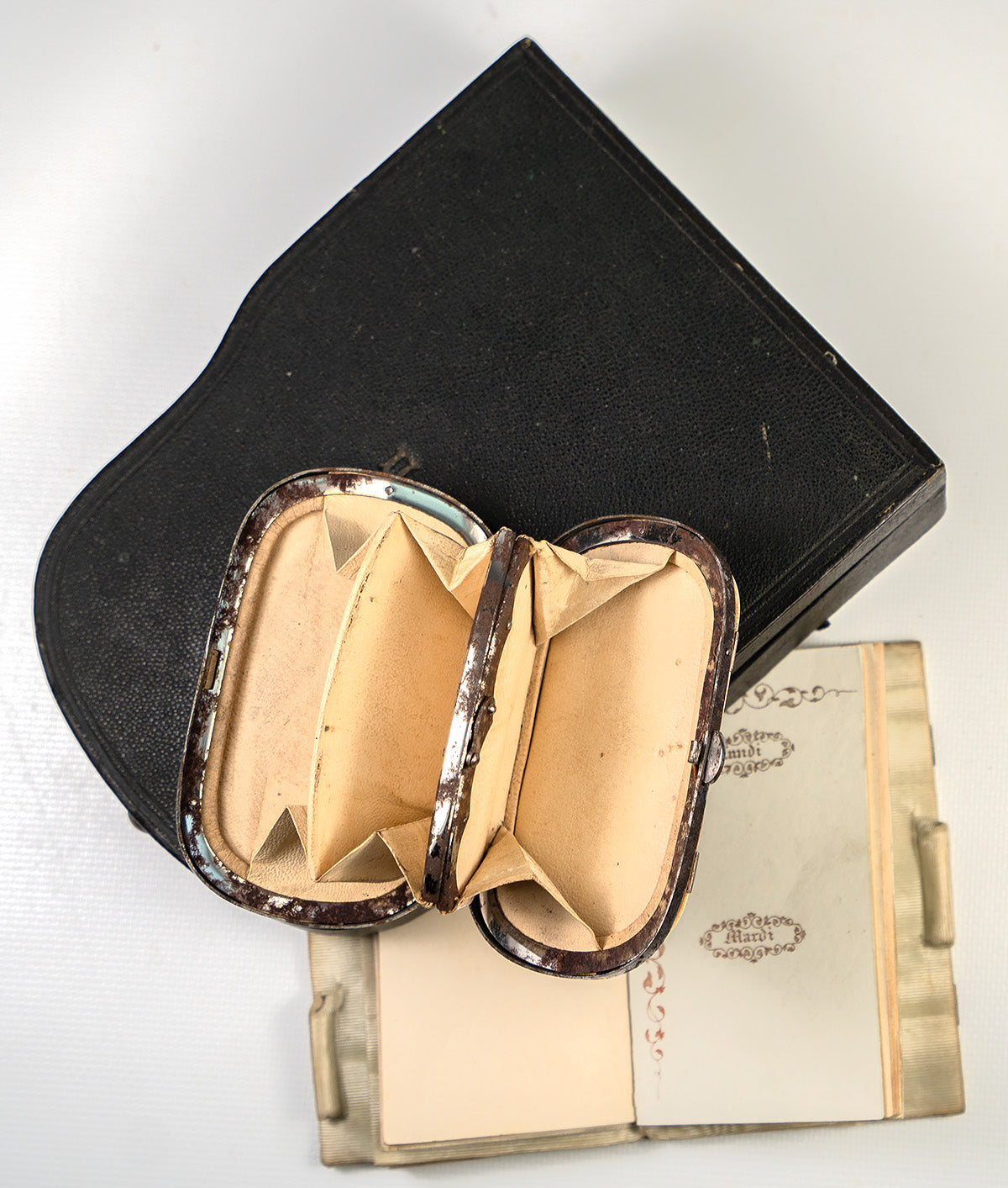 Antique Ivory French Coin Purse, Aide d'Memoire Note and Card Case, in Presentation Box