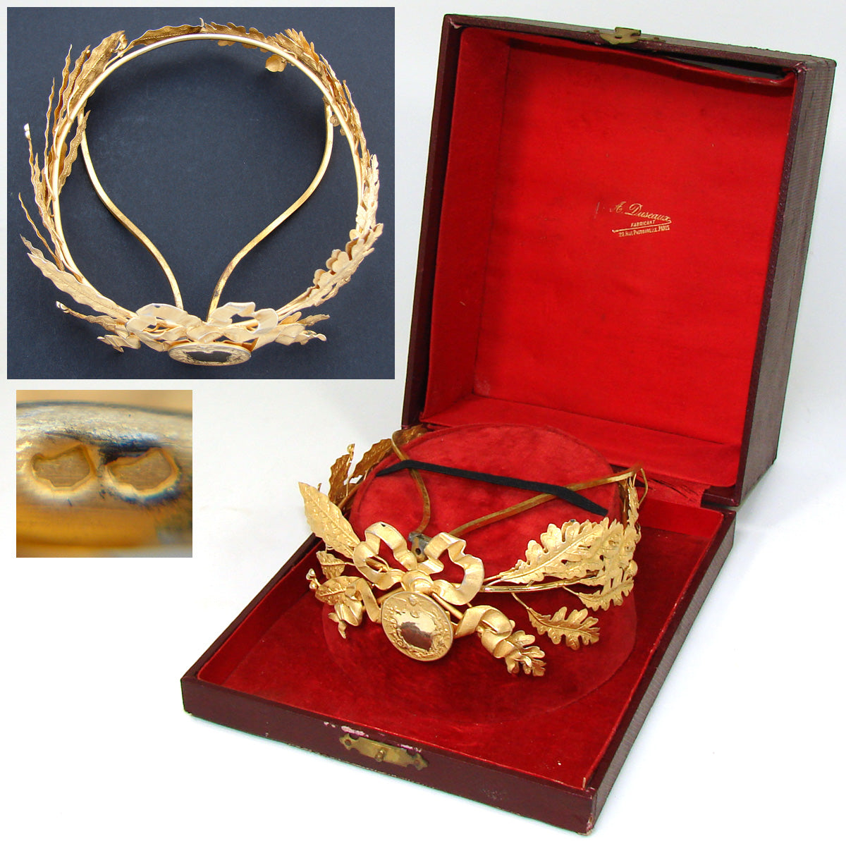 Antique French 18k Gold on Silver Vermeil Tiara, Crown or Diadem Award, Orig. Box