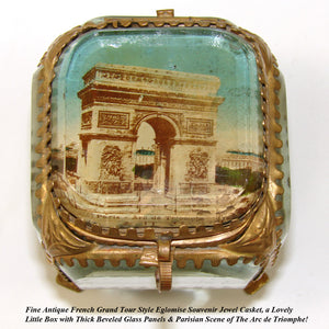 Antique French Eglomise Souvenir Casket, Jewel Box: Paris "Arc de Triomphe"