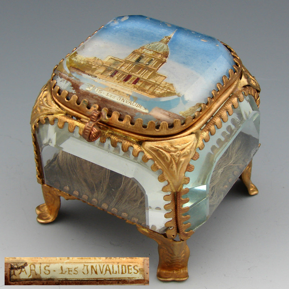 Antique French Grand Tour Eglomise Souvenir Jewel Box, Casket: "Les Invalides"