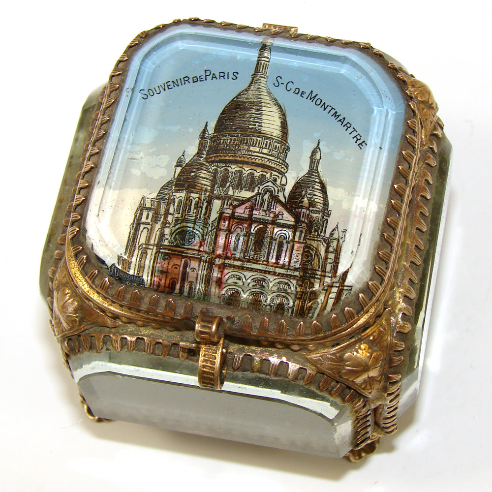 Antique French Grand Tour Eglomise Souvenir Casket, Box, "Sacre Coeur Montmartre"