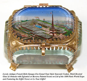 Antique French Grand Tour Eglomise Souvenir Casket, Box, 1900 World Expo, Eiffel Tower