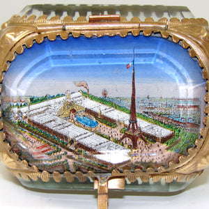 Antique French Grand Tour Eglomise Souvenir Casket, Box, 1900 World Expo, Eiffel Tower