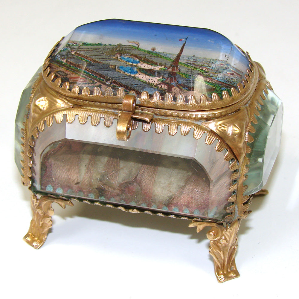 Antique French Grand Tour Eglomise Souvenir Casket, Box, 1900 World Expo, Eiffel Tower