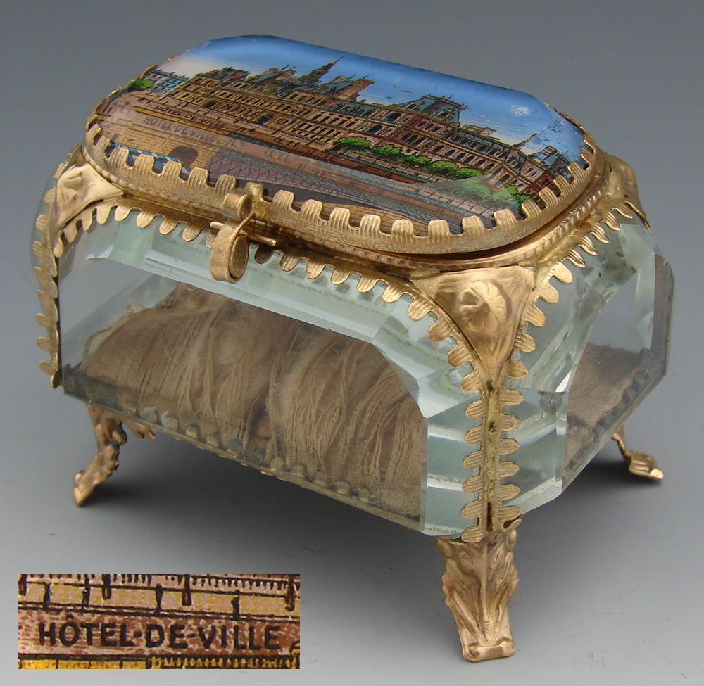 Antique French Grand Tour Eglomise Souvenir Casket, Box, "Hotel de Ville"