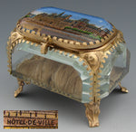 Antique French Grand Tour Eglomise Souvenir Casket, Box, "Hotel de Ville"