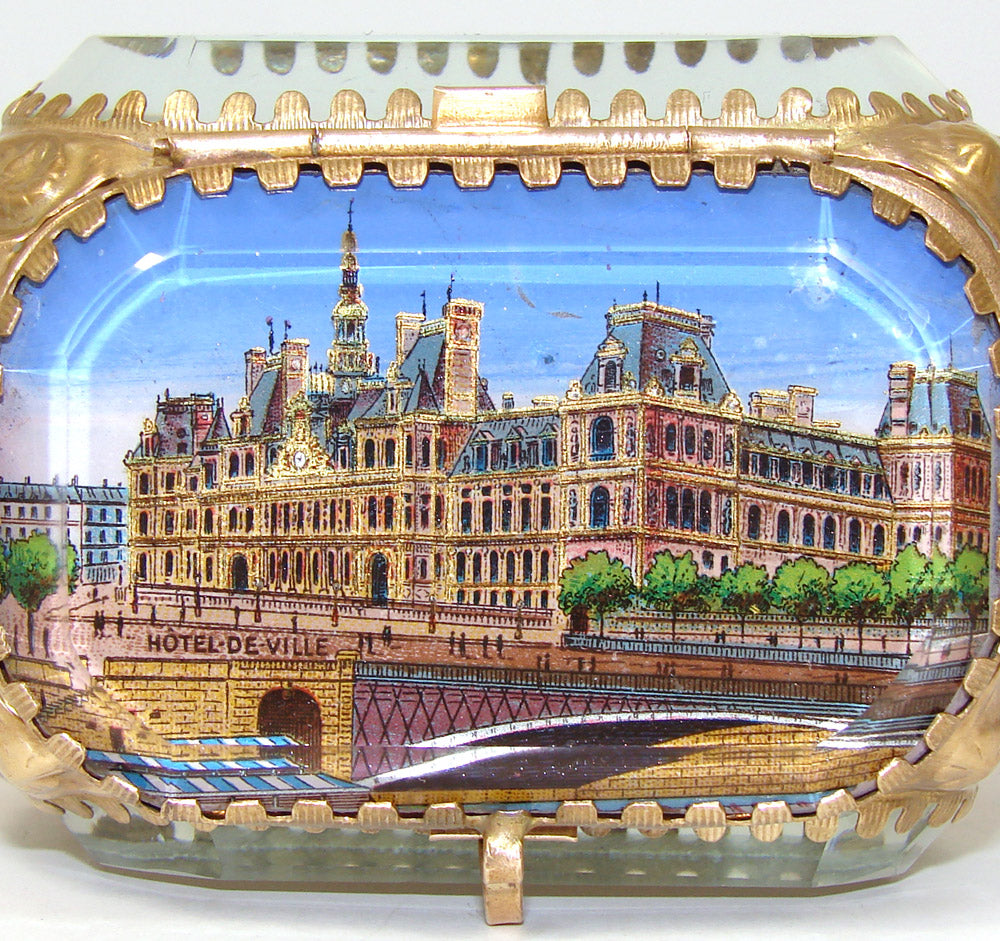 Antique French Grand Tour Eglomise Souvenir Casket, Box, "Hotel de Ville"