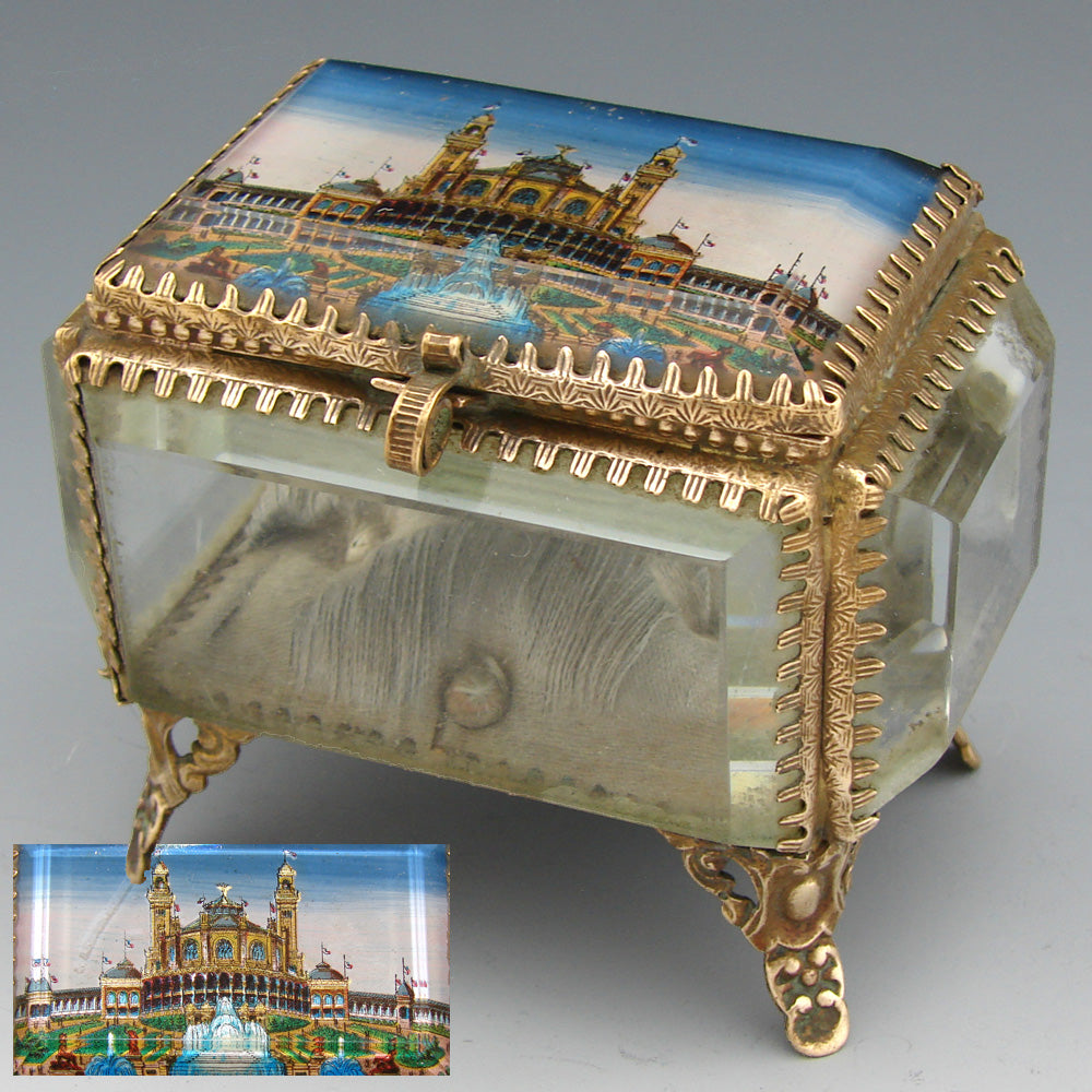 Antique French Eglomise Souvenir Casket, Box, Trocadero from 1878 World's Fair