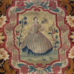 Antique French Petitpoint & Needlepoint 25" x 21" Chair back, Figural, Tapestry Pillow Top