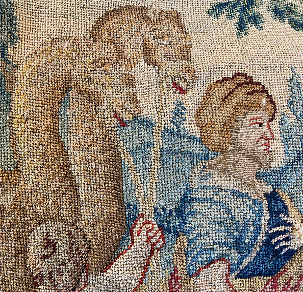 RARE 74" x 27" Antique French Louis XIV Needlework Point de Saint-Cyr Needlework Tapestry, Parrot, Cock, Camels, Figural, Needlepoint Wall Hanging, Pillows?