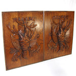 Antique Victorian Black Forest Style Carved Oak Salvage Panel PAIR, Hunt Bird or Grouse Figures