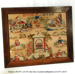 Antique Victorian Needlepoint Tapestry, Sampler, 28.5" Rosewood Frame: 1858 "Souvenir" with Tomb