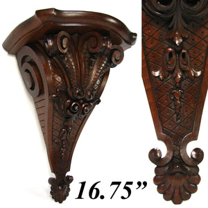 Gorgeous Antique French Carved Solid Walnut Wall, Clock or Bracket Shelf, Scrolled Acanthus