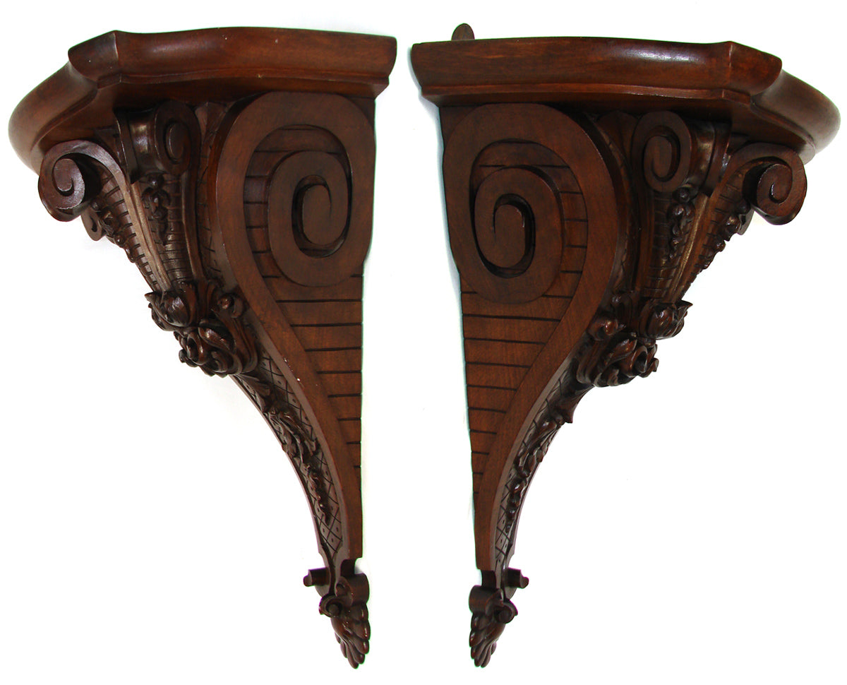 Gorgeous Antique French Carved Solid Walnut Wall, Clock or Bracket Shelf, Scrolled Acanthus