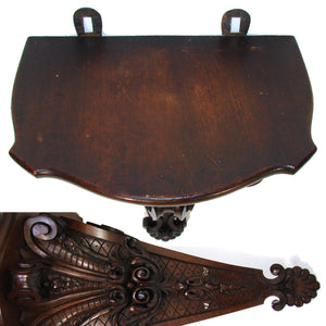 Gorgeous Antique French Carved Solid Walnut Wall, Clock or Bracket Shelf, Scrolled Acanthus