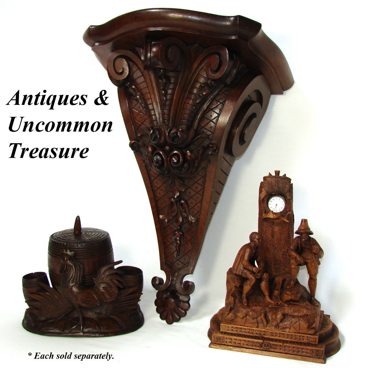 Gorgeous Antique French Carved Solid Walnut Wall, Clock or Bracket Shelf, Scrolled Acanthus