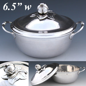 Antique French Sterling Silver 6.5" Wide Legumier or 'Ecuelle', Single Serving Dish, Bowl & Lid