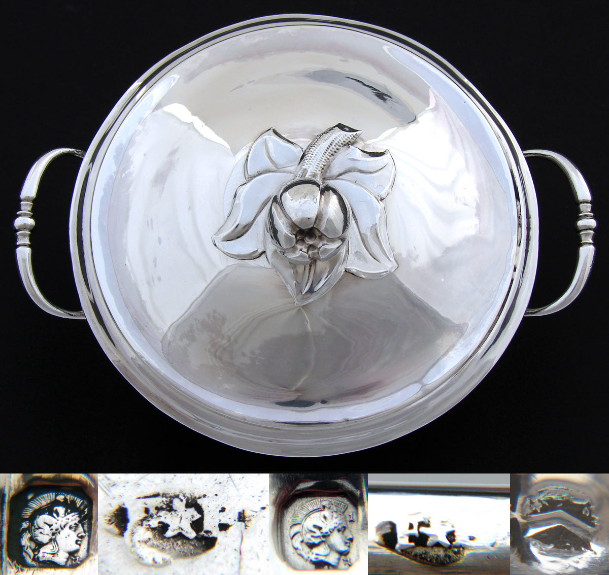 Antique French Sterling Silver 6.5" Wide Legumier or 'Ecuelle', Single Serving Dish, Bowl & Lid