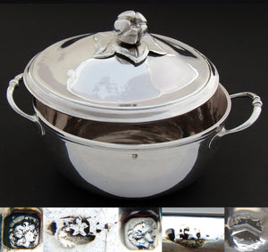 Antique French Sterling Silver 6.5" Wide Legumier or 'Ecuelle', Single Serving Dish, Bowl & Lid