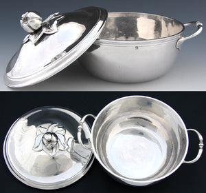 Antique French Sterling Silver 6.5" Wide Legumier or 'Ecuelle', Single Serving Dish, Bowl & Lid